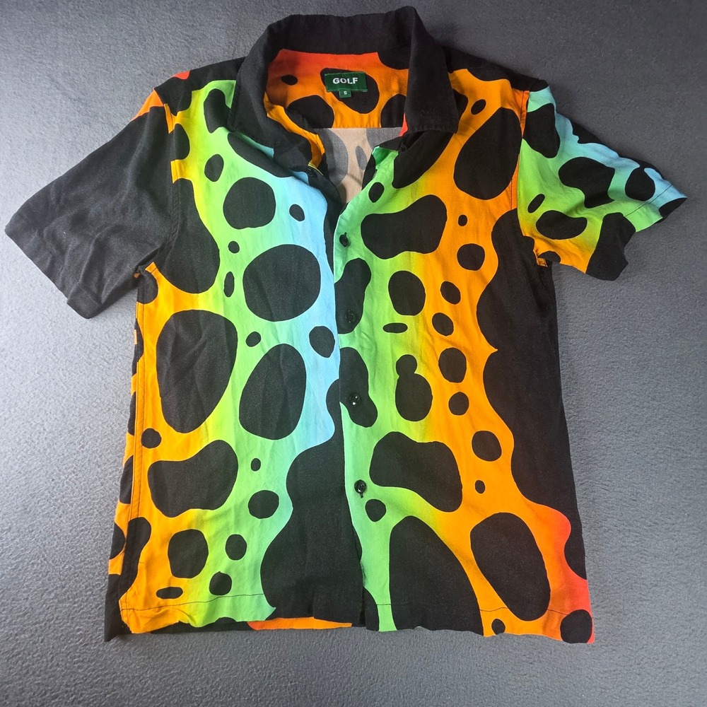 Golf Wang Rainbow Lava Print Button Down Shirt Black Mens Small Streetwear
